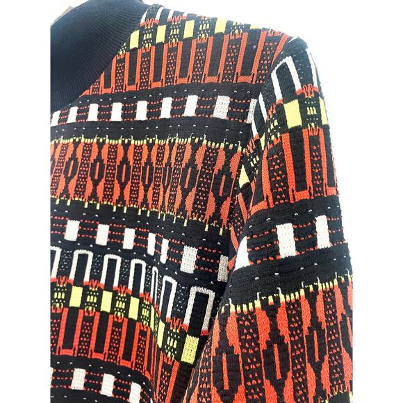 Zara Jacquard Geo Stripe Mock Neck Top Large Black Orange Retro 70s Long Sleeve - Picture 7 of 11
